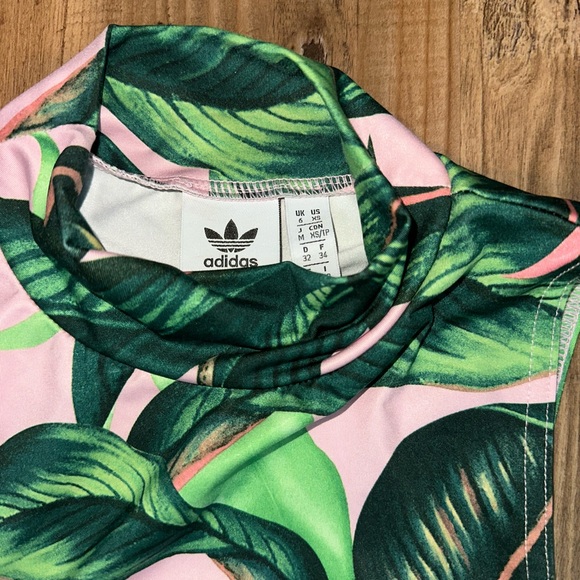 Adidas Green and Pink Leaf Print Crop Top - Picture 2 of 4